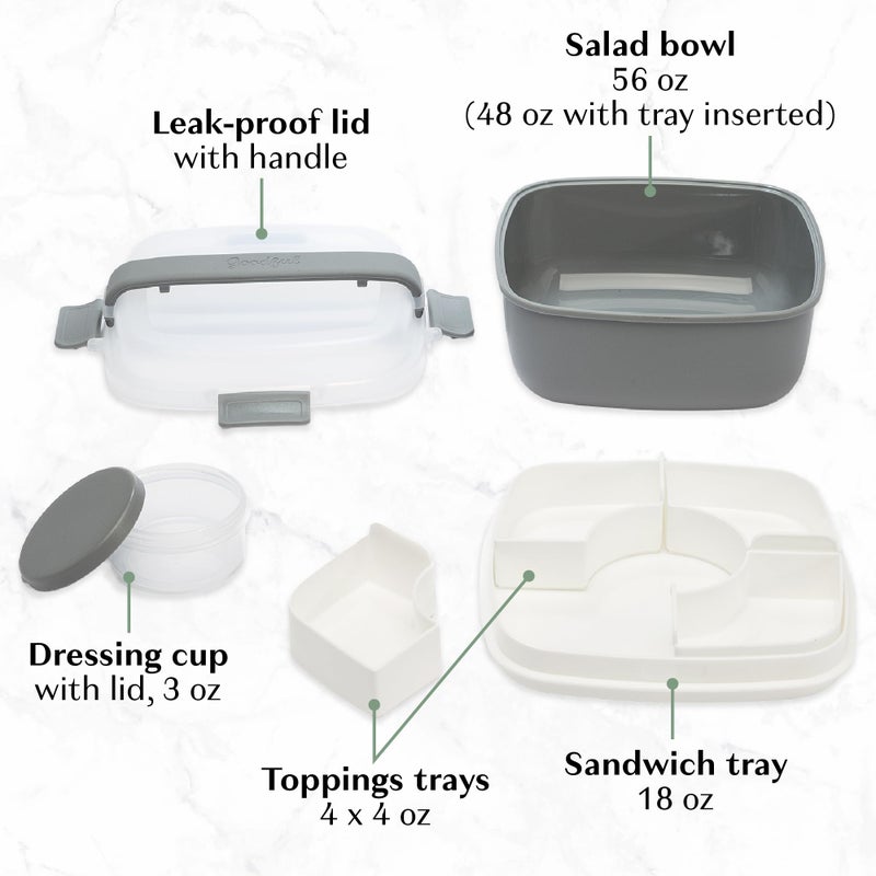 Goodful Stackable Lunch Box Container, Bento Style Food Storage with Removeable Compartments for Sandwich, Snacks, Toppings & Dressing, Leak-Proof and Made without BPA, 56-Ounce, Gray - Image 4